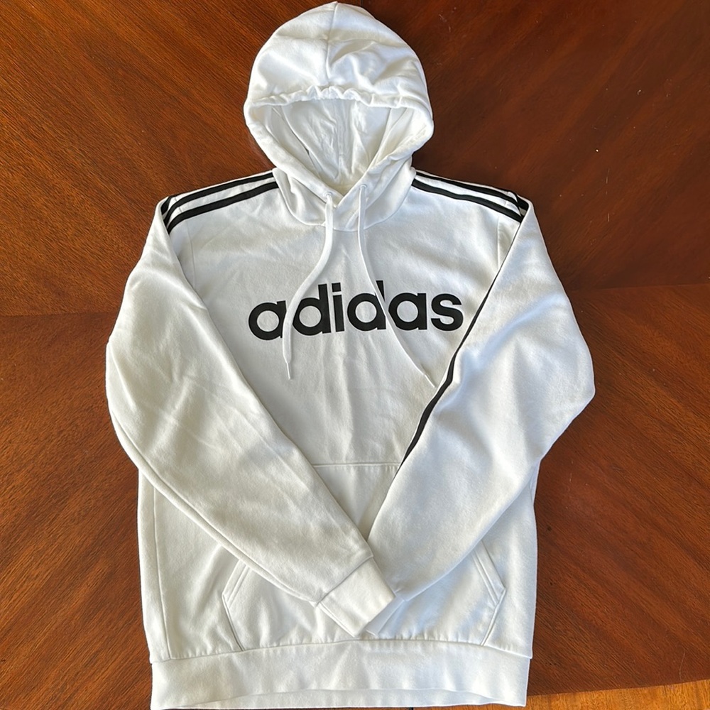 Mens White Adidas Striped Hoodie